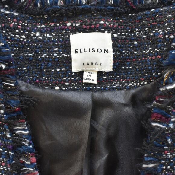 ELLISON Tweed Jacket With Fringe Multi Color Size L - Picture 6 of 8